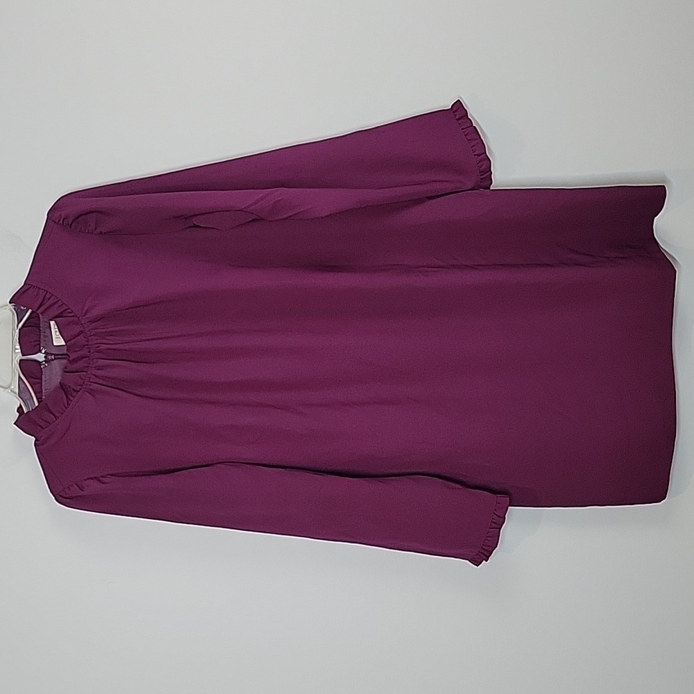 BT122 J. Crew Ruffle neck shift dress in Mulberry purple size 6